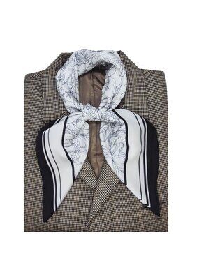 ✨Luxury Silky Feel Square Scarf Black & White Lily Floral Pattern Head Neck Wrap
